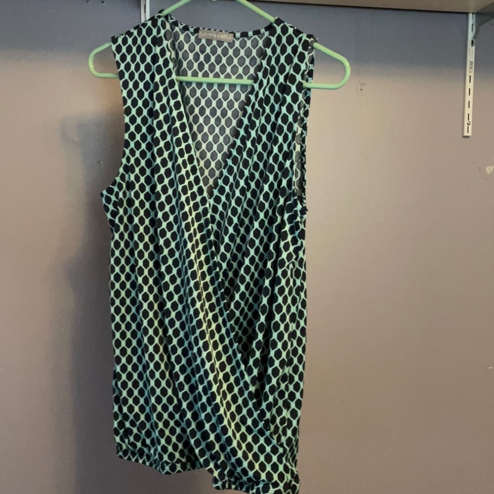 Sleeveless blue & teal blouse